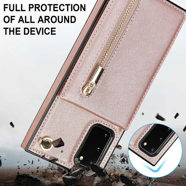 Samsung Galaxy S20 FE 5G Cross-body Zipper Square TPU+PU Back Cover Case with Holder & Card Slots & Wallet & Strap(Rose Gold)