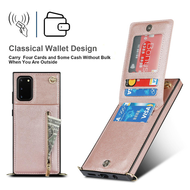 Samsung Galaxy S20 FE 5G Cross-body Zipper Square TPU+PU Back Cover Case with Holder & Card Slots & Wallet & Strap(Rose Gold)