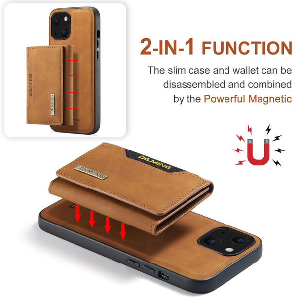 DG.MING M2 Series 3-Fold Card Bag + Magnetic Shockproof Case with Wallet & Holder Function - iPhone 13(Brown)