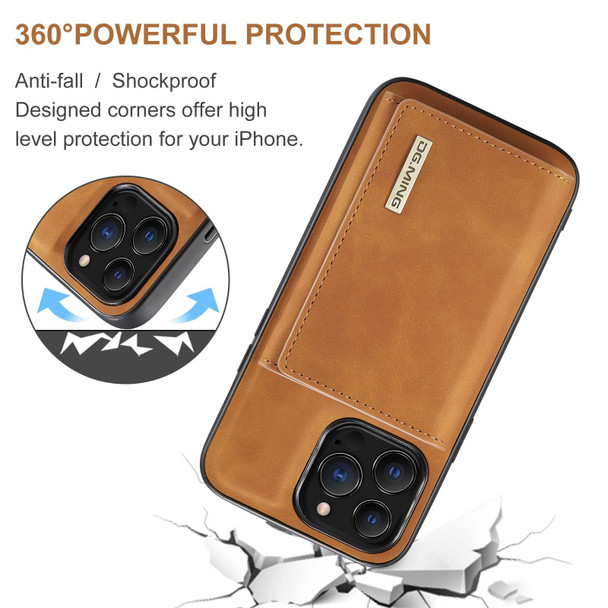 DG.MING M1 Series 3-Fold Multi Card Wallet + Magnetic Shockproof Case with Holder Function - iPhone 13 Pro(Brown)