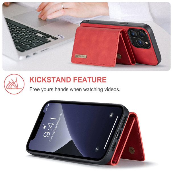 DG.MING M1 Series 3-Fold Multi Card Wallet + Magnetic Shockproof Case with Holder Function - iPhone 13 Pro(Red)