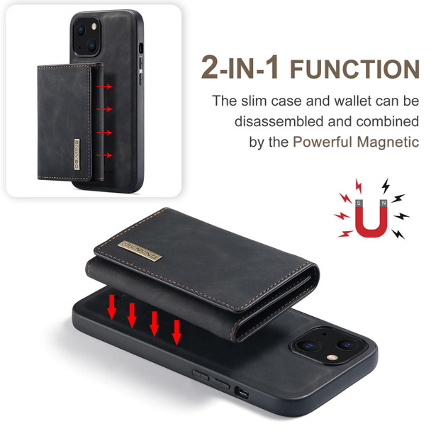 DG.MING M1 Series 3-Fold Multi Card Wallet + Magnetic Shockproof Case with Holder Function - iPhone 13 mini(Black)