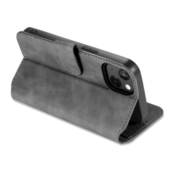DG.MING Retro Oil Side Horizontal Flip Leatherette Case with Holder & Card Slots & Wallet - iPhone 13(Grey)