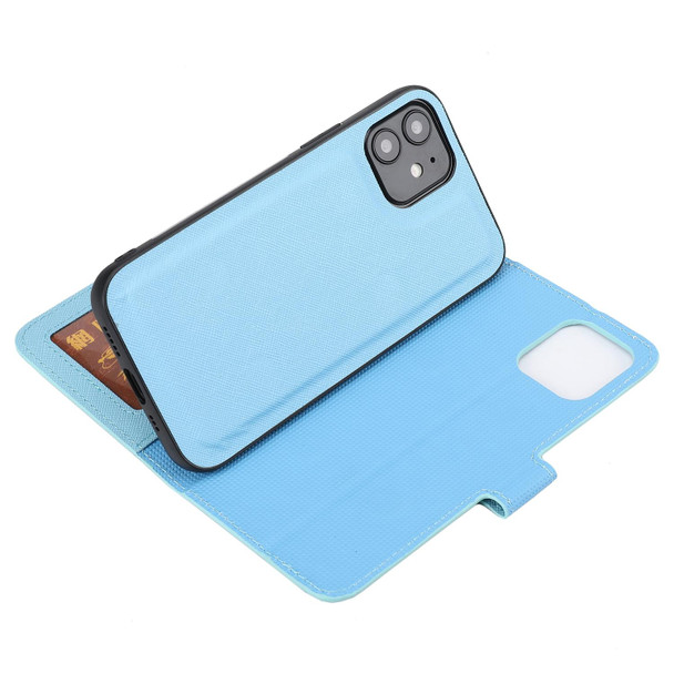Cross Texture Detachable Leatherette Phone Case - iPhone 12 / 12 Pro(Blue)