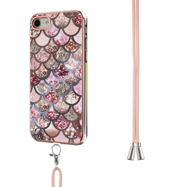 Electroplating Pattern IMD TPU Shockproof Case with Neck Lanyard - iPhone SE 2022 / SE 2020 / 8 / 7(Pink Scales)