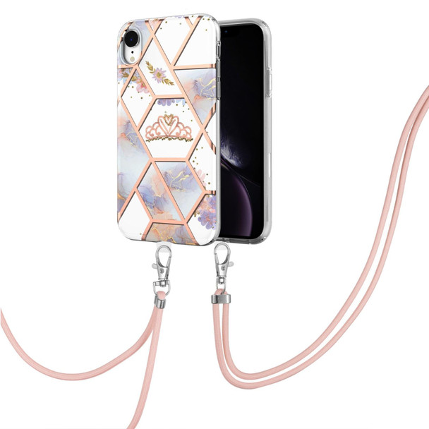 Electroplating Splicing Marble Flower Pattern TPU Shockproof Case with Lanyard - iPhone XR(Imperial Crown)