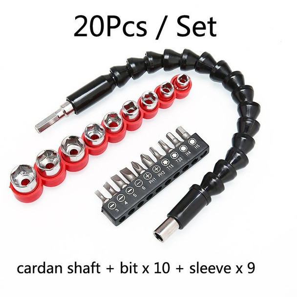 2 Sets Electric Drill Universal Coupling Sleeve Bit Set Multifunctional Flexible Shaft Electric Drill Accessory Set, Style: 20 PCS / Set