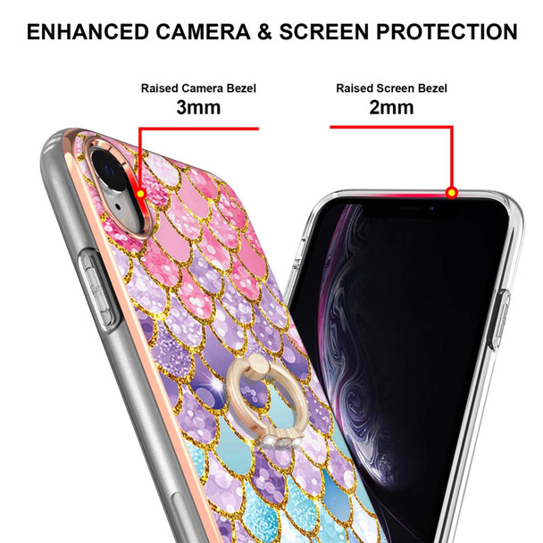 Electroplating Pattern IMD TPU Shockproof Case with Rhinestone Ring Holder - iPhone XR(Colorful Scales)