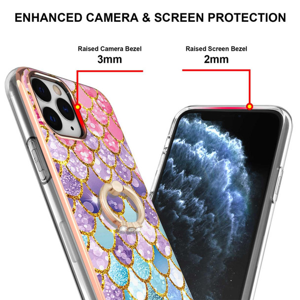 Electroplating Pattern IMD TPU Shockproof Case with Rhinestone Ring Holder - iPhone 11 Pro Max(Colorful Scales)