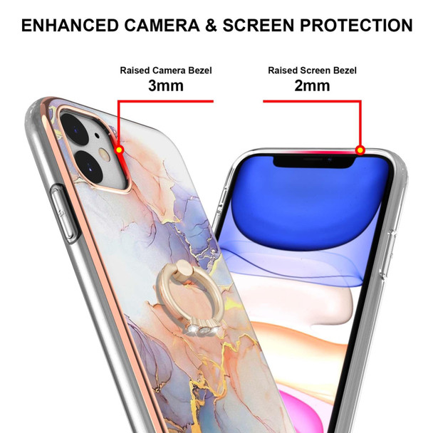 Electroplating Pattern IMD TPU Shockproof Case with Rhinestone Ring Holder - iPhone 11(Milky Way White Marble)