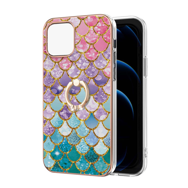 Electroplating Pattern IMD TPU Shockproof Case with Rhinestone Ring Holder - iPhone 13 Pro Max(Colorful Scales)