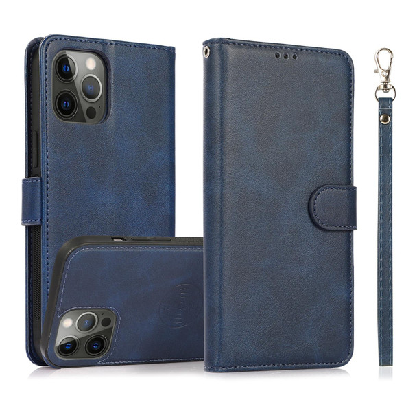 Calf Texture 2 in 1 Detachable Magnetic Back Cover Horizontal Flip Leatherette Case with Holder & Card Slots & Wallet & Photo Frame - iPhone 13 Pro(Blue)