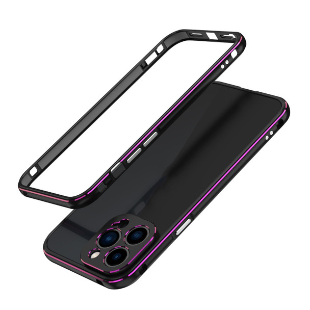 Aurora Series Lens Protector + Metal Frame Protective Case - iPhone 13 Pro(Black Purple)