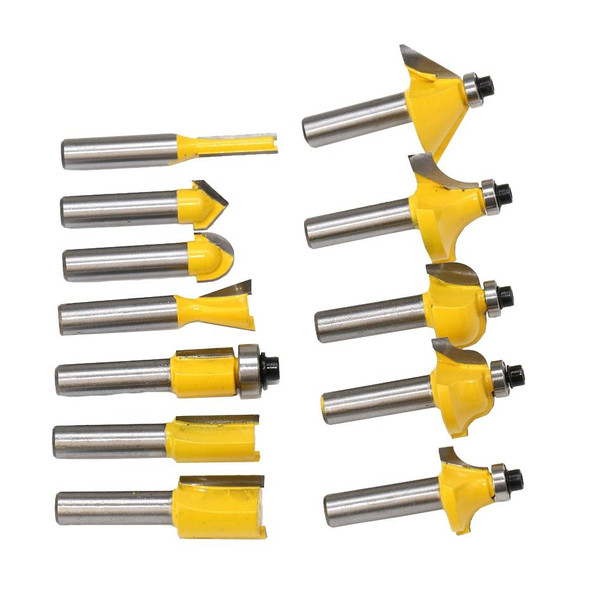 12 PCS / Set Woodworking Engraving Machine Trimmer Cutting Tool, Model: 8 Handles Without Wooden Box