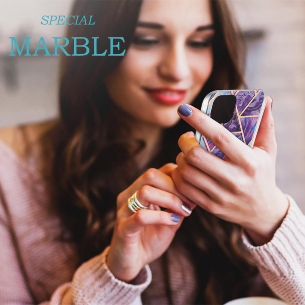 Electroplating Splicing Marble Flower Pattern Dual-side IMD TPU Shockproof Case - iPhone 13 Pro Max(Dark Purple)