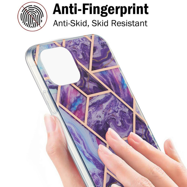 Electroplating Splicing Marble Flower Pattern Dual-side IMD TPU Shockproof Case - iPhone 13 Pro(Dark Purple)