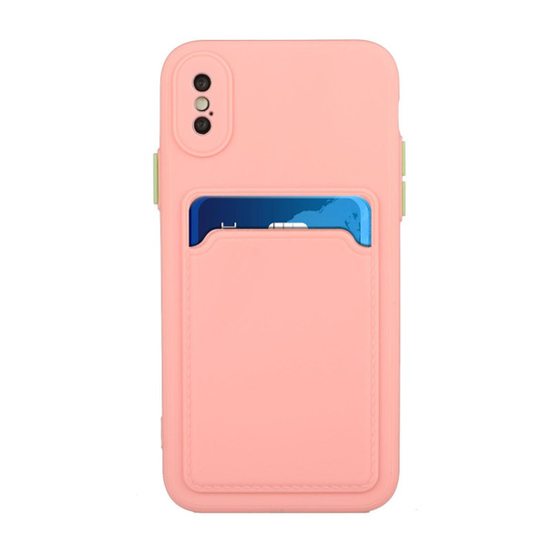 Card Slot Design Shockproof TPU Protective Case - iPhone X / XS(Pink)