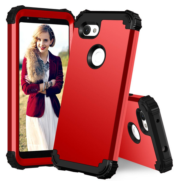 Google Pixel 3a XL 3 in 1 Shockproof PC + Silicone Protective Case(Red + Black)