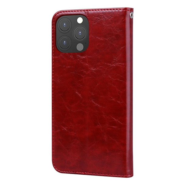 Business Style Oil Wax Texture Horizontal Flip Leatherette Case with Holder & Card Slots & Wallet - iPhone 13 Pro Max(Red)