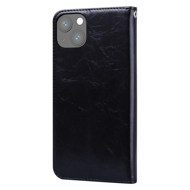 Business Style Oil Wax Texture Horizontal Flip Leatherette Case with Holder & Card Slots & Wallet - iPhone 13(Black)