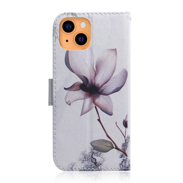 Coloured Drawing Horizontal Flip Leatherette Case, with Holder & Card Slots & Wallet - iPhone 13 mini(Magnolia Flower)