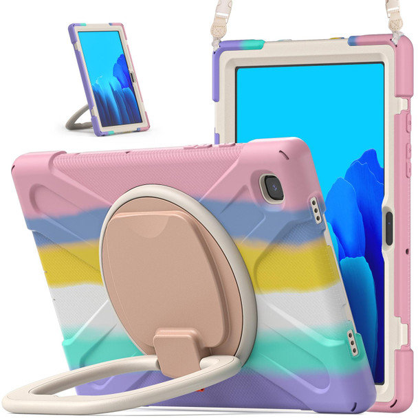 Samsung Galaxy Tab A7 10.4 (2020) T500 / T505 Silicone + PC Protective Case with Holder & Shoulder Strap(Colorful Pink)