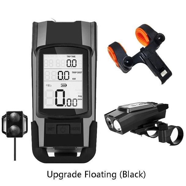 3 In 1 Wireless Bicycle Code Meter Lamp Strong Light Front Light, Colour: Upgrade Floating (Black)