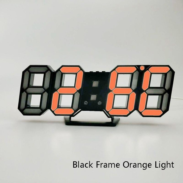 6609 3D Stereo LED Alarm Clock Living Room 3D Wall Clock, Colour: Black Frame Orange Light