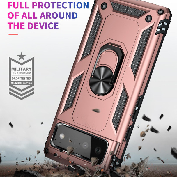 Google Pixel 6 Shockproof TPU + PC Protective Case with 360 Degree Rotating Holder(Rose Gold)