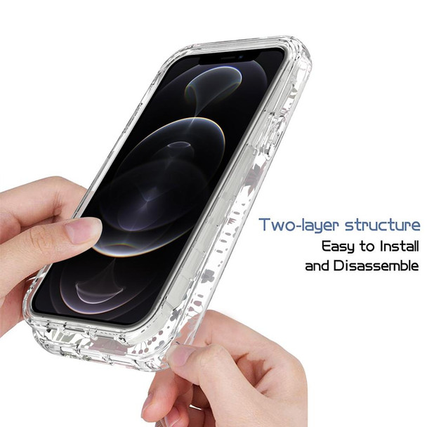 2 in 1 High Transparent Painted Shockproof PC + TPU Protective Case - iPhone 12 / 12 Pro(Small Floral)