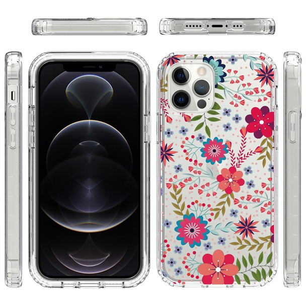 2 in 1 High Transparent Painted Shockproof PC + TPU Protective Case - iPhone 12 / 12 Pro(Small Floral)