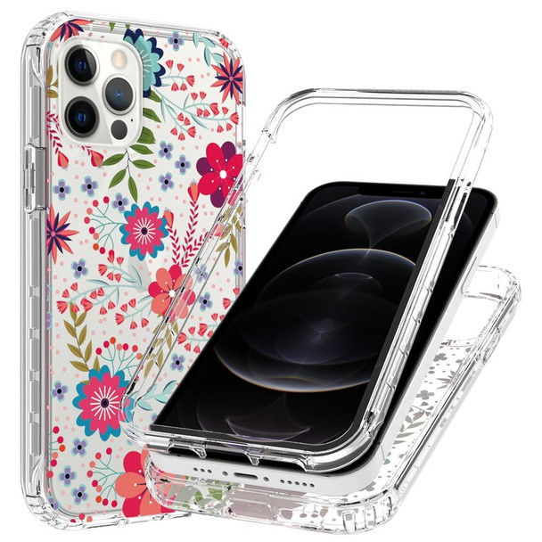 2 in 1 High Transparent Painted Shockproof PC + TPU Protective Case - iPhone 12 / 12 Pro(Small Floral)