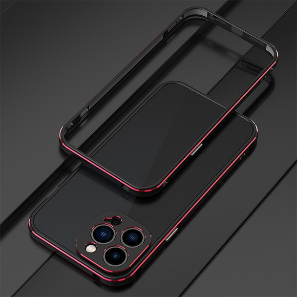 Aurora Series Lens Protector + Metal Frame Protective Case - iPhone 13 Pro(Black Red)