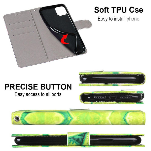 Coloured Drawing Cross Texture Horizontal Flip PU Leatherette Case with Holder & Card Slots & Wallet & Lanyard - iPhone 11 Pro(Green Lemon)
