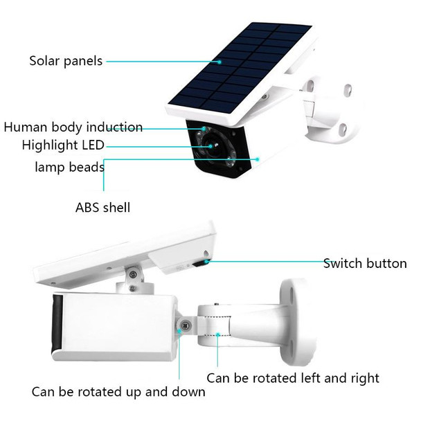 LED Simulation Security Camera Solar Lamp IP65 Waterproof Anti-Theft Human Body Induction Courtyard Spotlight(White)