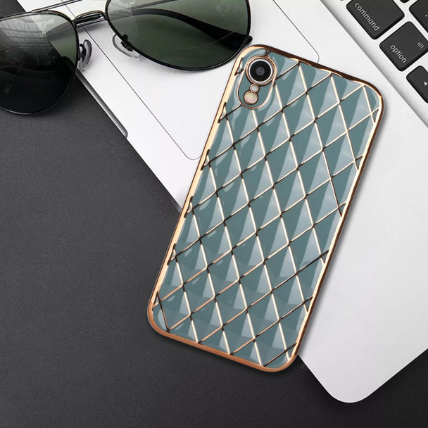 Electroplated Rhombic Pattern Sheepskin TPU Protective Case - iPhone XR(Grey Green)