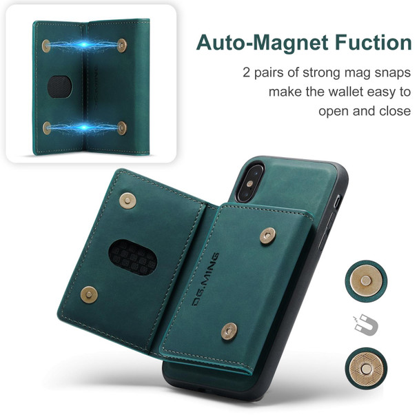 DG.MING M2 Series 3-Fold Multi Card Bag + Magnetic Back Cover Shockproof Case with Wallet & Holder Function - iPhone X(Green)