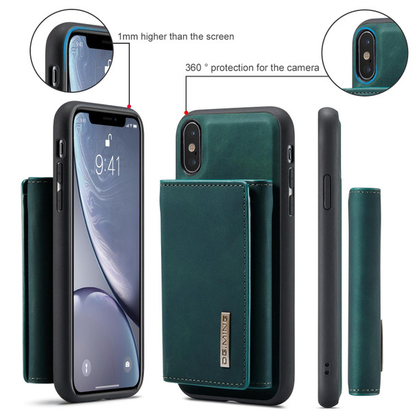 DG.MING M1 Series 3-Fold Multi Card Wallet + Magnetic Back Cover Shockproof Case with Holder Function - iPhone XS Max(Green)