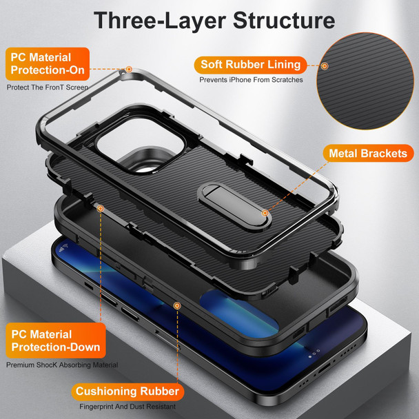 3 in 1 Rugged Holder Phone Case - iPhone 12 Pro Max(Black + Black)