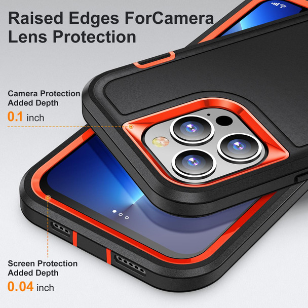 3 in 1 Rugged Holder Phone Case - iPhone 12 / 12 Pro(Black + Orange)