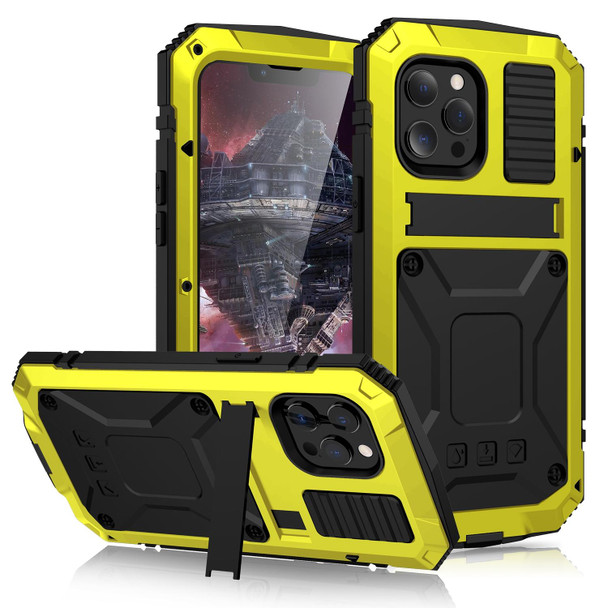 R-JUST Shockproof Waterproof Dust-proof Metal + Silicone Protective Case with Holder - iPhone 13 mini(Yellow)