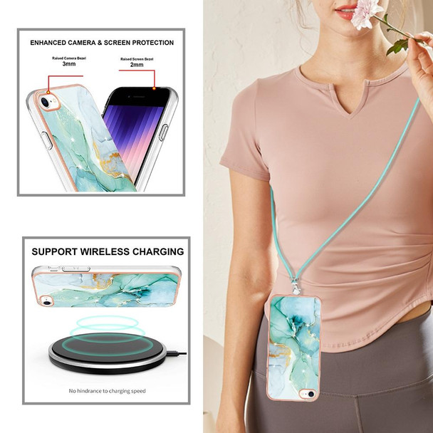 Electroplating Marble Pattern TPU Phone Case with Lanyard - iPhone SE 2022 / SE 2020 / 8 / 7(Green 003)