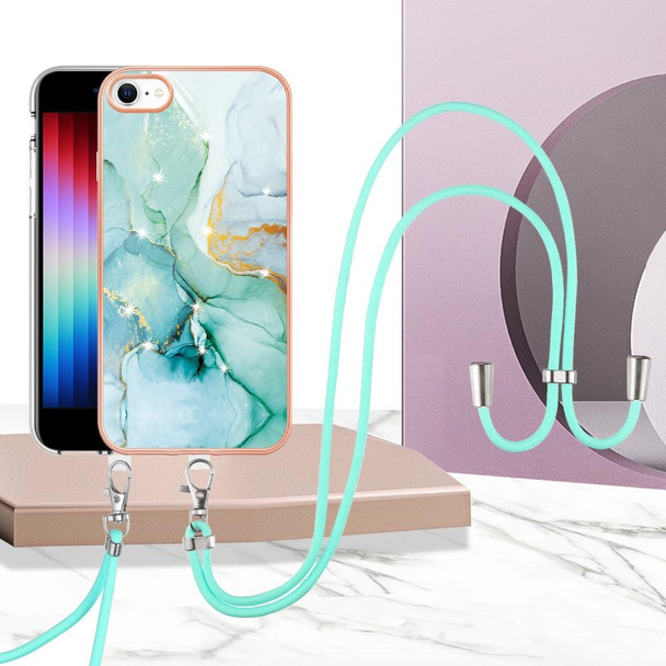 Electroplating Marble Pattern TPU Phone Case with Lanyard - iPhone SE 2022 / SE 2020 / 8 / 7(Green 003)