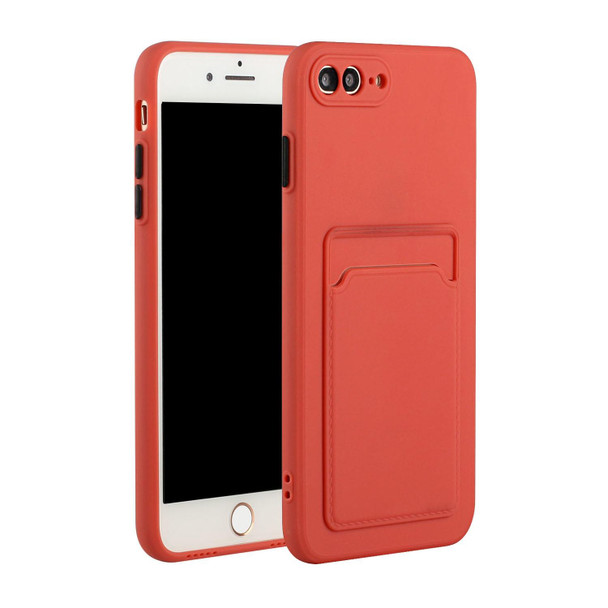 Card Slot Design Shockproof TPU Protective Case - iPhone 8 Plus & 7 Plus(Plum Red)