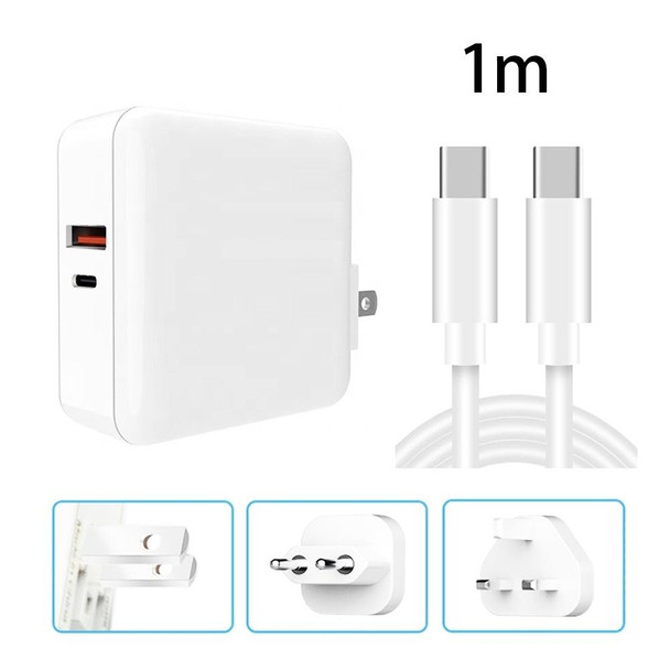 A6 65W QC 3.0 USB + PD USB-C / Type-C Dual Fast Charging Laptop Adapter + 1m USB-C / Type-C to USB-C / Type-C Data Cable Set for MacBook Series, US Plug + EU Plug + UK Plug