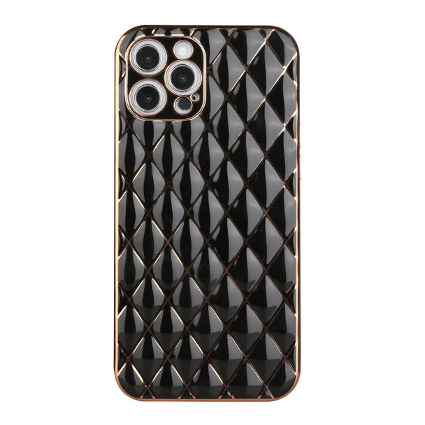 Electroplated Rhombic Pattern Sheepskin TPU Protective Case - iPhone 12 Pro(Black)