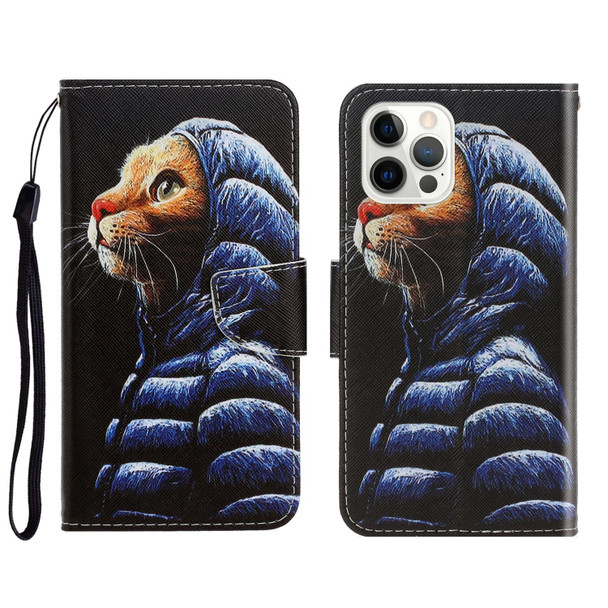 3D Colored Drawing Horizontal Flip Leatherette Phone Case - iPhone 13 Pro Max(Down Jacket Cat)