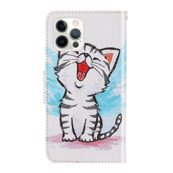 3D Colored Drawing Horizontal Flip Leatherette Phone Case - iPhone 13 Pro(Red Mouth Cat)