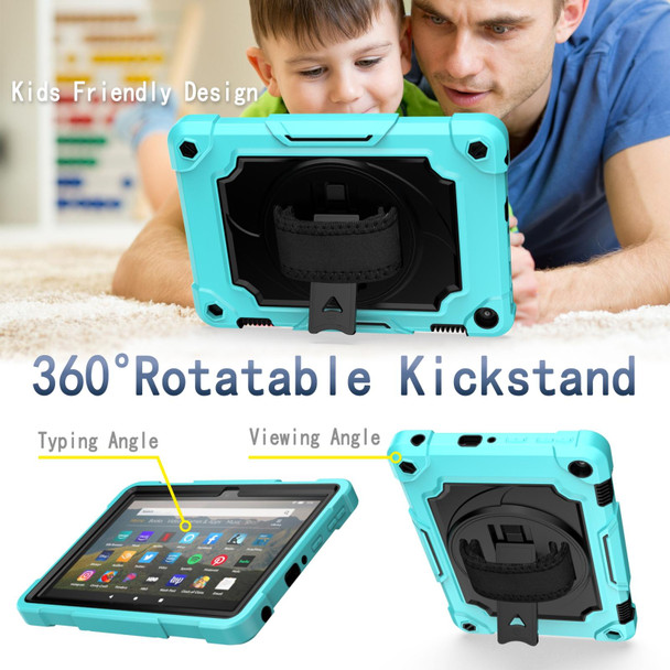 Amazon Kindle Fire HD 8 2020 360 Degree Rotation Turntable Contrast Color Robot Shockproof Silicone + PC Protective Case with Holder(Mint Green + Black)