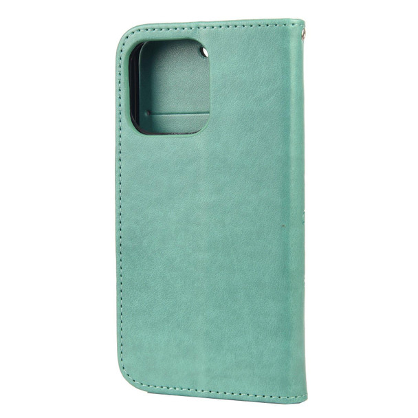 Butterfly Flower Pattern Horizontal Flip Leatherette Case with Holder & Card Slots & Wallet - iPhone 13 Pro Max(Green)